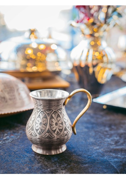 Bakır Ayran Bardağı Işlemeli Model Mat Gümüş Renk