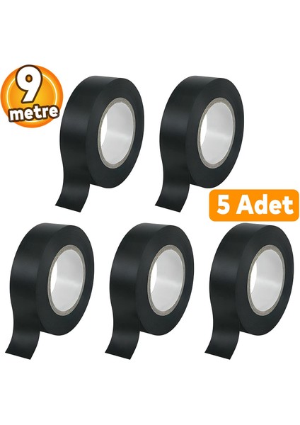 Izole Pvc Elektrikçi Elektirik Kablo Bandı Siyah Renk Bant Bandı Eni: 1.9 cm Uzunluk: 9 Metre 5 Adet
