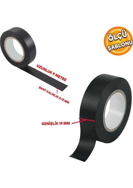 Izole Pvc Elektrikçi Elektirik Kablo Bandı Siyah Renk Bant Bandı Eni: 1.9 cm Uzunluk: 9 Metre 5 Adet fiyatları