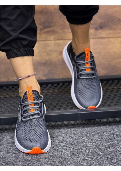 Bağcıklı Triko Kadın Spor Ayakkabı-Füme-Orange