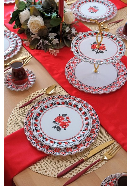 Carmine 6 Kişilik 33 Parça Cam Pasta Çay Servis Takımı