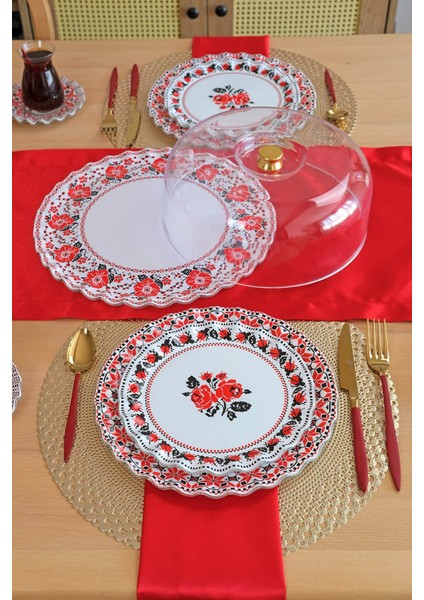 Carmine 6 Kişilik 33 Parça Cam Pasta Çay Servis Takımı