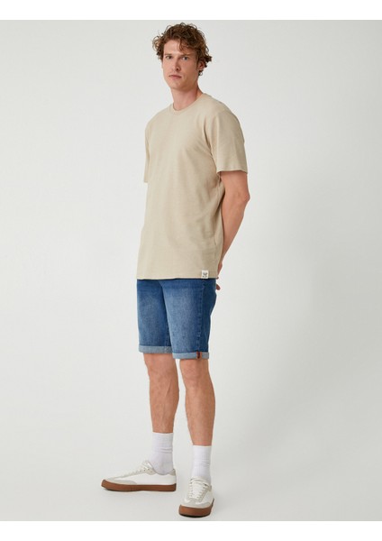 Slim Fit Kot Şort Cep Detaylı Katlamalı Paça Pamuklu fiyatları