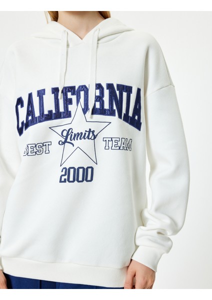 Oversize Kapüşonlu Sweatshirt Kolej Işlemeli Uzun Kollu Şardonlu indirimleri