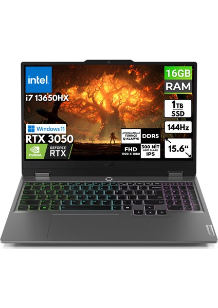 Loq 15IRX9 I7-13650HX 16-Gbddr5 1 Tbssd RTX3050 15,6" Fhd Windows 11 Home Taşınabilir Bilgisayar 83DV00HSTR Bt2