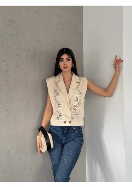 Işılda Fashion Kadın Giyim Güpür Detay Yelek