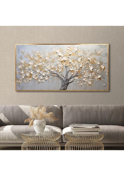 Yağlı Boya Dokulu Tablo Krem Soyut Ağaç U01004