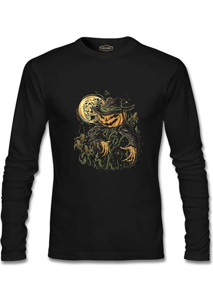 Cadılar Bayramı - Korkuluk Bal Kabağı Siyah Erkek Sweatshirt