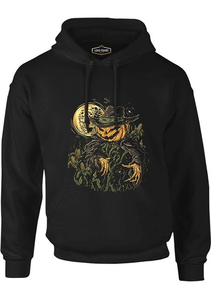 Cadılar Bayramı - Korkuluk Bal Kabağı Siyah Erkek Fermuarsız Kapşonlu