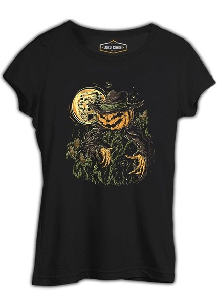 Cadılar Bayramı - Korkuluk Bal Kabağı Siyah Bayan Tshirt