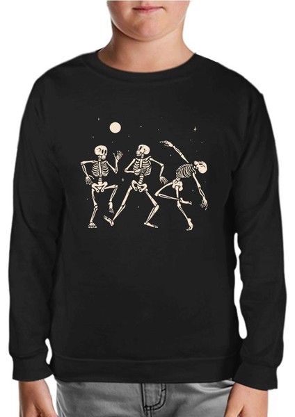 Cadılar Bayramı - Kuru Kafa Ay Dansı Siyah Çocuk Sweatshirt
