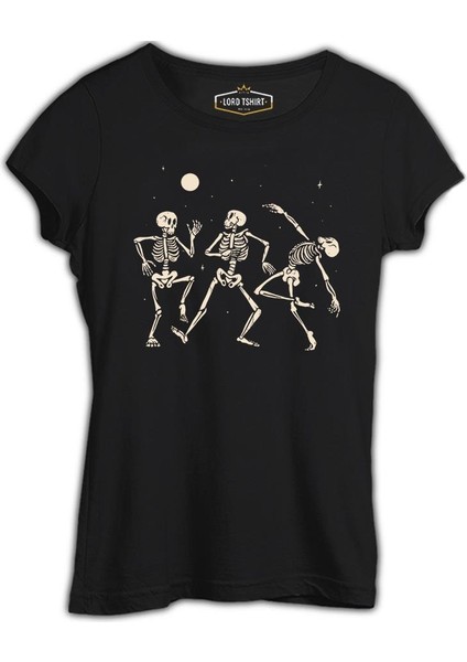 Cadılar Bayramı - Kuru Kafa Ay Dansı Siyah Bayan Tshirt