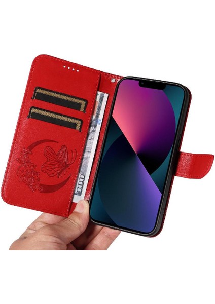 Kredi Kartı Yuvası ile IPhone 13 Mini Yüksek Kalite Deri Için Flip Case (Yurt Dışından)