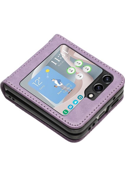 SZY Mall Samsung Galaxy Z Flip6 Manyetik Kapatma Bilek Kayışı Pu Kart Için Flip Case (Yurt Dışından)