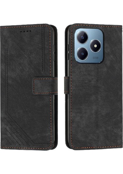 Realme C61 Kickstand Pu Deri Cüzdan Kart Ekleme Için Flip Case (Yurt Dışından)