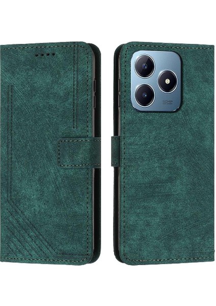 Realme C61 Kickstand Pu Deri Cüzdan Kart Ekleme Için Flip Case (Yurt Dışından)