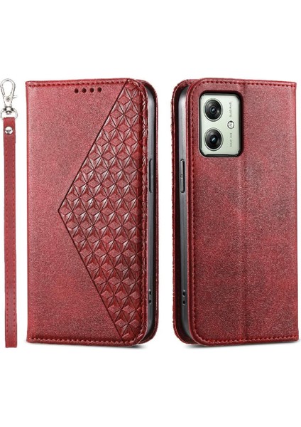 Motorola Moto G54 Günlük Kullanım Için Flip Case El Kayışı Eşkenar Dörtgen Şekli Cüzdan (Yurt Dışından)