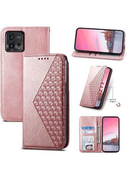 Motorola Moto G72 Standı Cüzdan Günlük Kullanım Eşkenar Dörtgen Şekli El Için Flip Case (Yurt Dışından)