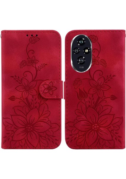Onur Için Flip Case 200 5g Kabartmalı Zambak Cüzdan Kickstand Kart Tutucu (Yurt Dışından)