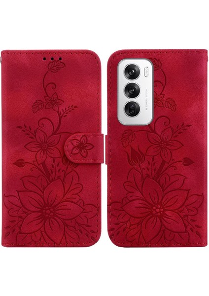 Oppo Oppo 12 5g Kabartmalı Zambak Manyetik Kart Tutucu Kickstand Için Flip Case (Yurt Dışından)