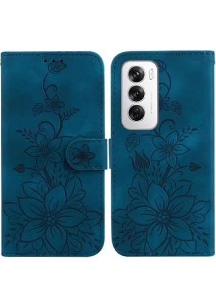Oppo Oppo 12 5g Kabartmalı Zambak Manyetik Kart Tutucu Kickstand Için Flip Case (Yurt Dışından)