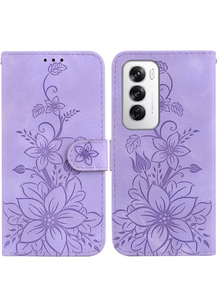 Oppo Oppo 12 5g Kabartmalı Zambak Manyetik Kart Tutucu Kickstand Için Flip Case (Yurt Dışından)
