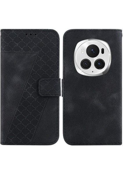 Onur Magic6 Pro Pu Deri Kart Yuvası Fonksiyonu Için Telefon Kılıfı Kabartmalı (Yurt Dışından)