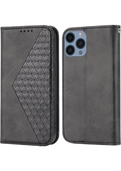 IPhone 12 Cüzdan Günlük Kullanım Için Flip Case El Kayışı Standı Eşkenar Dörtgen Şekli (Yurt Dışından)