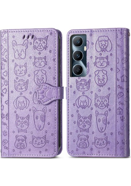 Realme C65 Karikatür Hayvanlar Için Flip Case Kısa Kayış Darbeye Flip Case (Yurt Dışından)