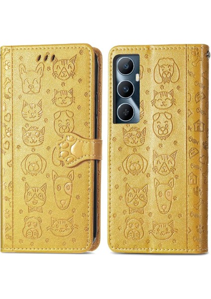 Realme C65 Karikatür Hayvanlar Için Flip Case Kısa Kayış Darbeye Flip Case (Yurt Dışından)