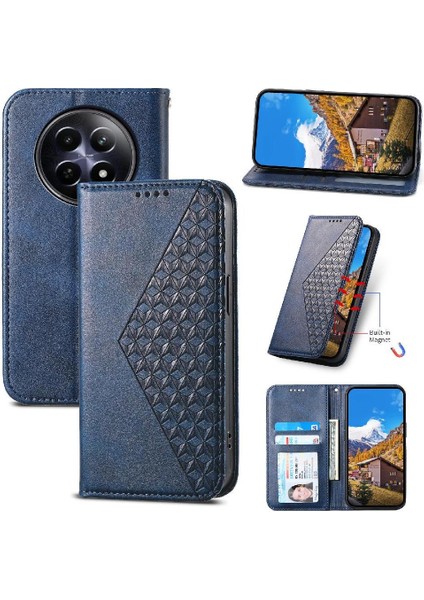 Realme 12 5g El Kayışı Standı Için Flip Case Günlük Kullanım Eşkenar Dörtgen Şekli Cüzdan (Yurt Dışından)