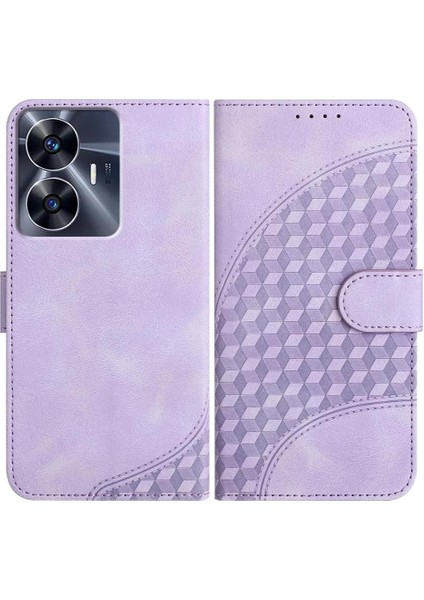 Realme C55 Manyetik Kart Tutucu Için Flip Case Pu Deri Kapak Çevirin (Yurt Dışından)