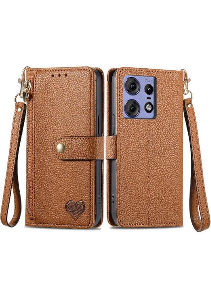 Motorola Kenar 50 Pro Aşk Deri Kılıf Cüzdan Fermuar Için Flip Case (Yurt Dışından)