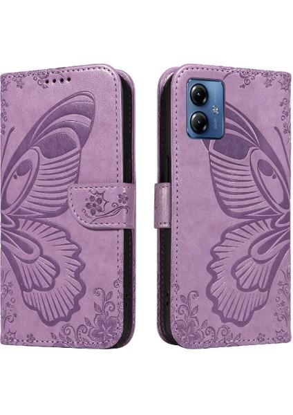 Motorola Moto G14 4g Için Flip Case Kredi Kartı Yuvası ile Kabartmalı Yüksek (Yurt Dışından)