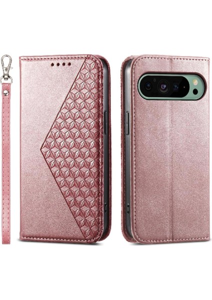 Google Pixel 9 El Kayışı Günlük Kullanım Eşkenar Dörtgen Şekli Cüzdan Için Flip Case (Yurt Dışından)