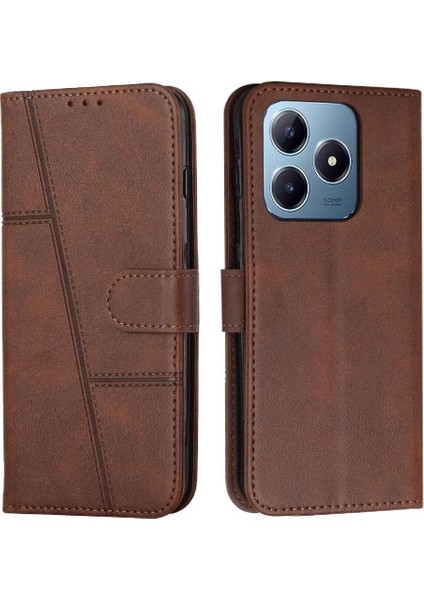 Realme C61 Yan Toka Tam Koruma Kartı Ekleme Pu Için Flip Case (Yurt Dışından)