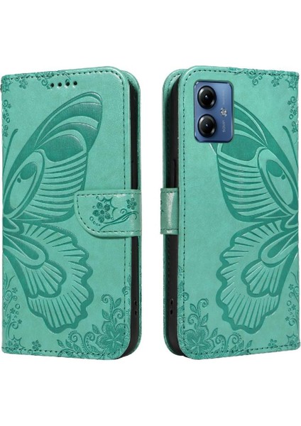 Motorola Moto G14 4g Için Flip Case Kredi Kartı Yuvası ile Kabartmalı Yüksek (Yurt Dışından)