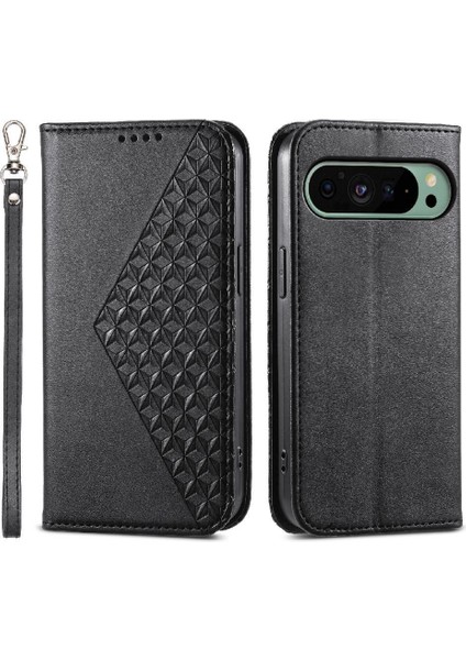 Google Pixel 9 El Kayışı Günlük Kullanım Eşkenar Dörtgen Şekli Cüzdan Için Flip Case (Yurt Dışından)