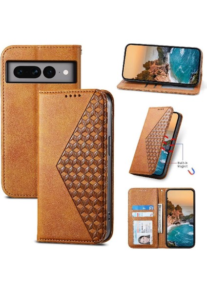 Google Piksel 7 Pro Cüzdan Standı Için Flip Case Günlük Kullanım El Kayışı Eşkenar Dörtgen (Yurt Dışından)