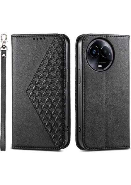 Realme 11 5g Standı Cüzdan Günlük Kullanım Için Flip Case El Kayışı Eşkenar Dörtgen Şekli (Yurt Dışından)