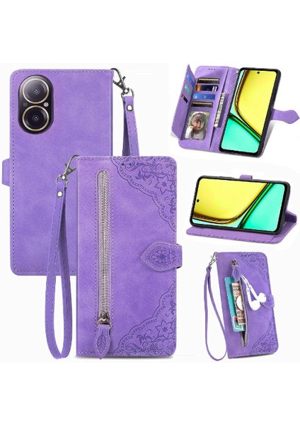Realme C67 4g Flip Fermuar Tarzı Çoklu Kart Yuvası Cüzdan Için Flip Case (Yurt Dışından)