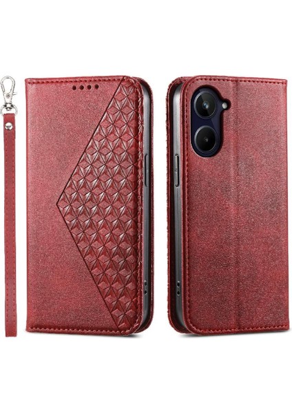 Realme 10 Pro 5g Cüzdan Günlük Kullanım Için Flip Case El Kayışı Eşkenar Dörtgen Şekli (Yurt Dışından)
