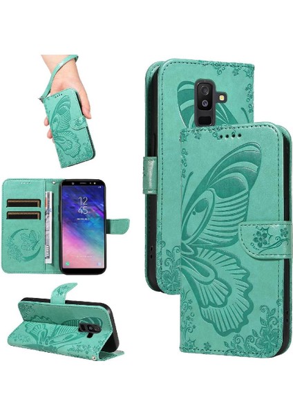 Samsung Galaxy A6 Artı Kredi Kartı Yuvası Kabartmalı Yüksek Flip Case (Yurt Dışından)