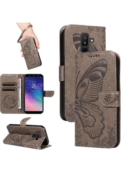 Samsung Galaxy A6 Artı Kredi Kartı Yuvası Kabartmalı Yüksek Flip Case (Yurt Dışından)