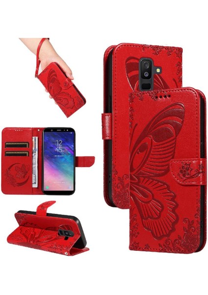 Samsung Galaxy A6 Artı Kredi Kartı Yuvası Kabartmalı Yüksek Flip Case (Yurt Dışından)