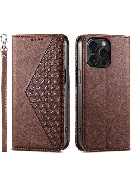 IPhone 15 Için Flip Case Pro Max El Kayışı Standı Günlük Kullanım Eşkenar Dörtgen Şekli (Yurt Dışından)