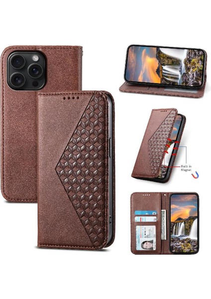 IPhone 15 Için Flip Case Pro Max El Kayışı Standı Günlük Kullanım Eşkenar Dörtgen Şekli (Yurt Dışından)