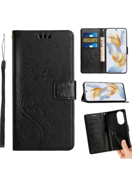 Honor 90 Pro Için Filp Durumda Kart Tutucu Pu Deri Kickstand Bilek Kayışı (Yurt Dışından)