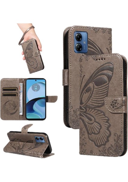 Motorola Moto G14 4g Için Flip Case Kredi Kartı Yuvası ile Kabartmalı Yüksek (Yurt Dışından)