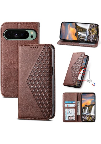 Google Pixel 9 El Kayışı Günlük Kullanım Eşkenar Dörtgen Şekli Cüzdan Için Flip Case (Yurt Dışından)